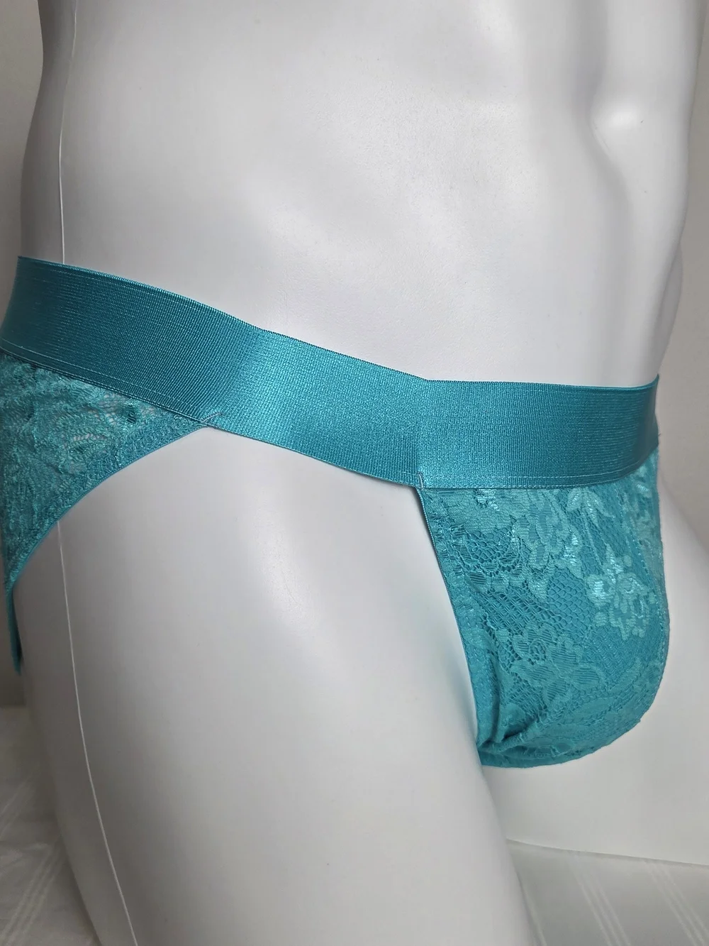 Cosabella Men's Low-Rise Lace Bikini Briefs in Teal Blue